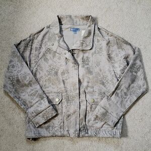 Democracy Women's Floral Jacket Full Zip Front Pockets Canvas String Hem Large